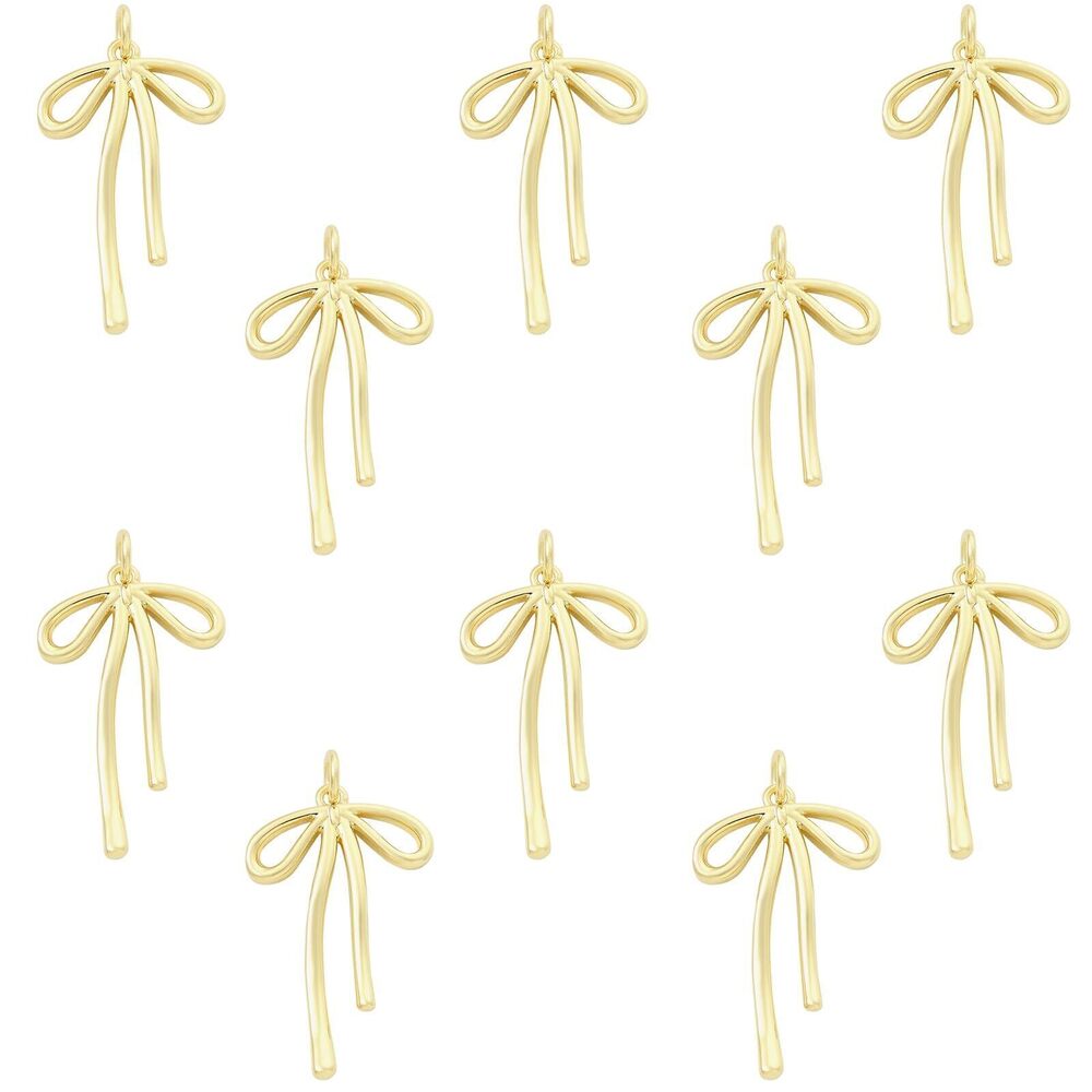 5752 10 Pcs Brass Bowknot Charms Real 18K Gold Plated Jewelry Charms Long